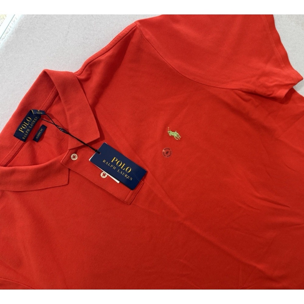 Polo Ralph Lauren Cotton Mesh Solid‎ Classic Fit Polo Shirt Red Tomato Size XXL - Picture 4 of 4